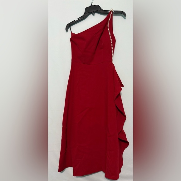 Gos Bold Red Dress with Pearl Accent - Picture 1 of 3